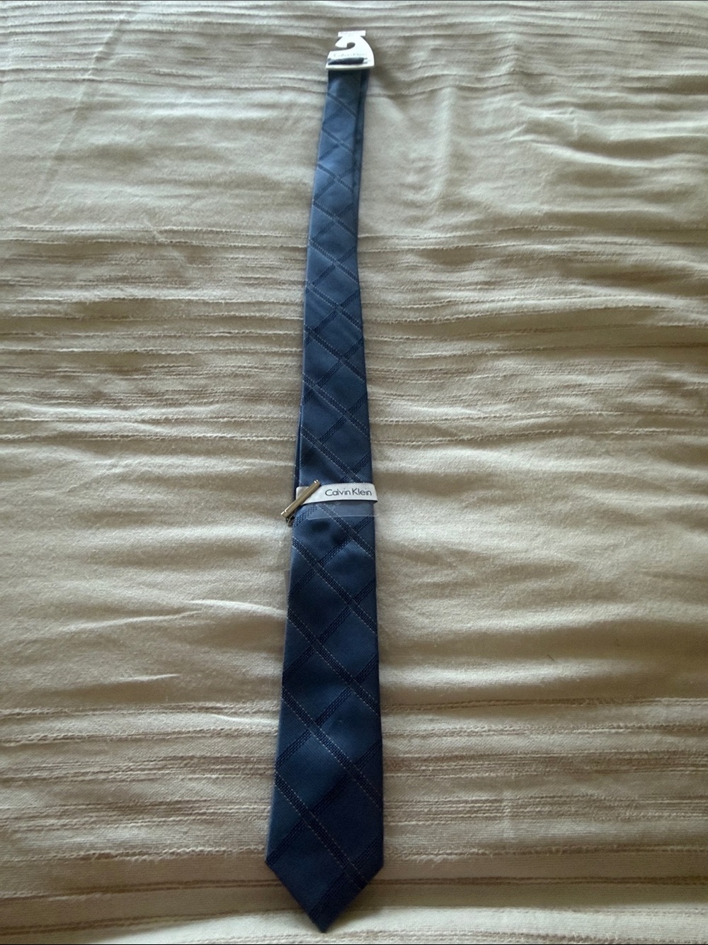 Calvin Klein Steel Blue Plaid Silk Tie